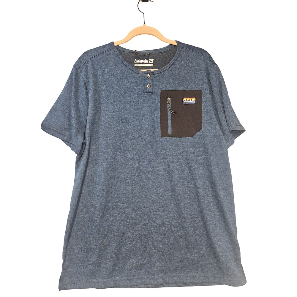 Avalanche Outdoor Supply Co Mens Blue Henley Short Sleeve Zipper Pocket Shirt L